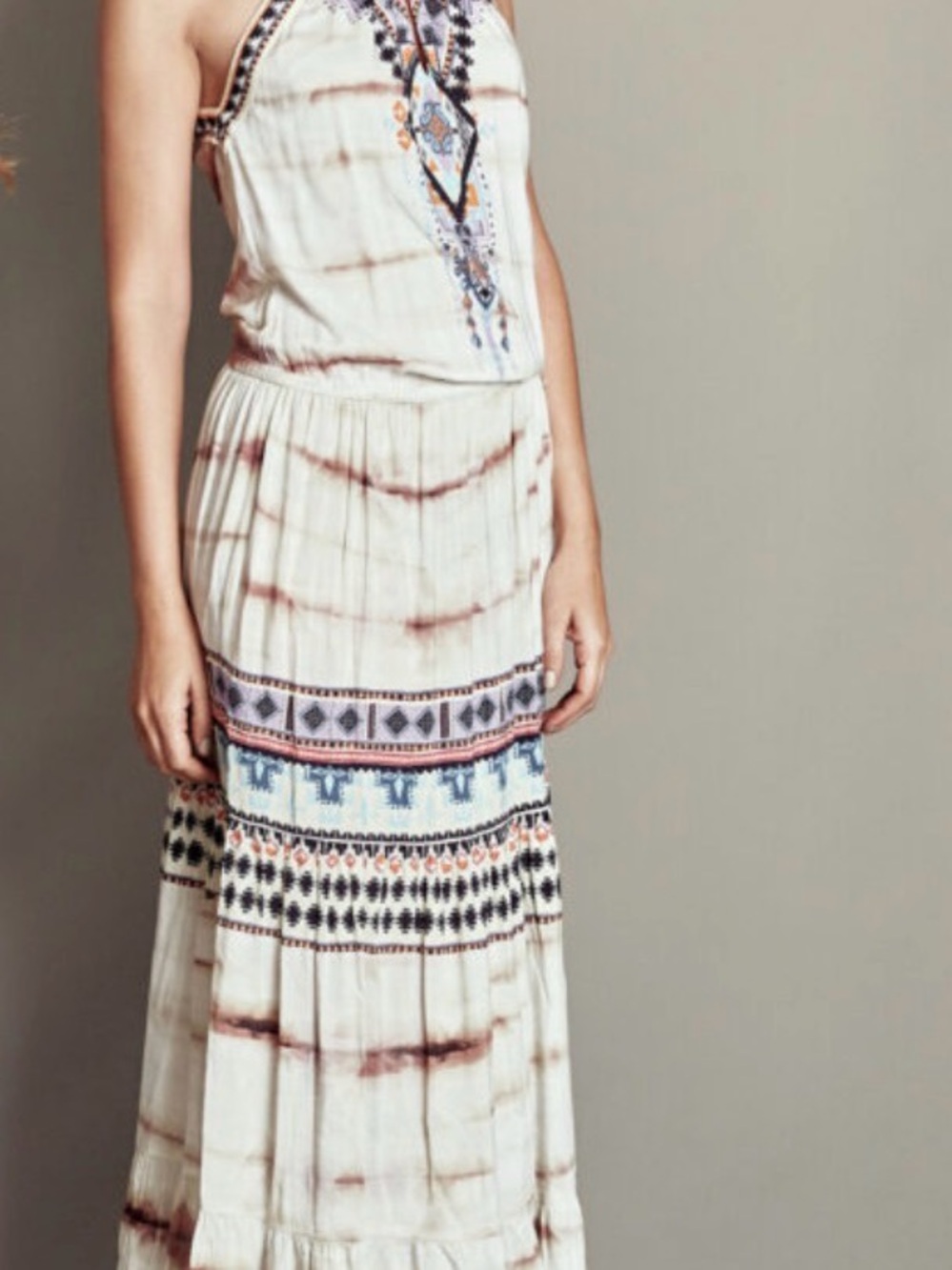 Hale Bob Cream Maxi Skirt with Black and Orange Trim